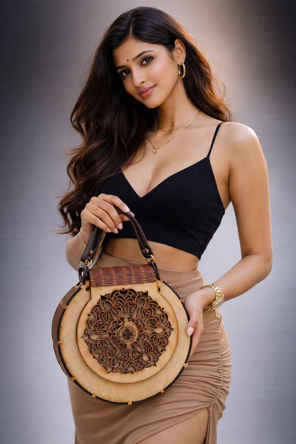 Gurgaon Graphics Fashionable style with wooden handbag MDF and UV Printing Lasercut Purse woman in Gurgaon