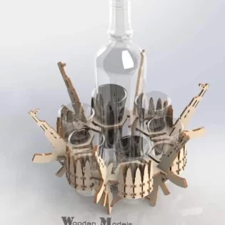3d wooden puzzle model minibar weapons bottle holder with glass