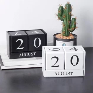 Black Wooden Desk Blocks Calendar Month Date Display