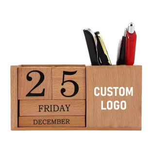 Bamboo Wood Date Desk Calendar