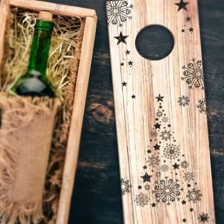 laser cut bottle gift box with Christmas engraving