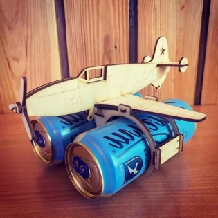 laser cut plywood airplane soda can holder party