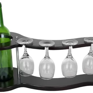 laser cut wave shaped wine bottle and 4 glasses hold