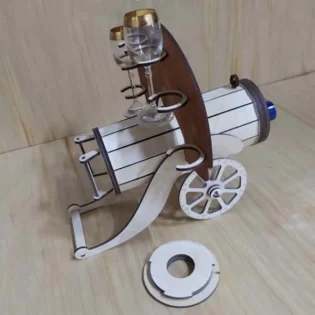laser cut wooden antique cannon drink bottle holder and glass