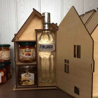 laser cut wooden bottle box with jar rack in house