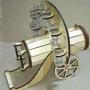 laser cut wooden minibar machine gun bottle holder with glass