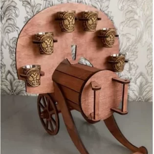 laser cut wooden minibar machine gun bottle holder with glass