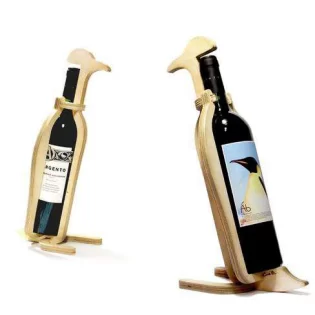 laser cut wooden penguin wine holder