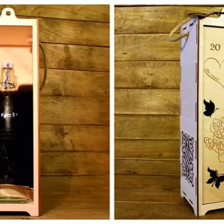 laser cut wooden wine bottle