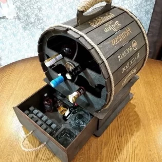 laser cut wooden wine bottle barrel