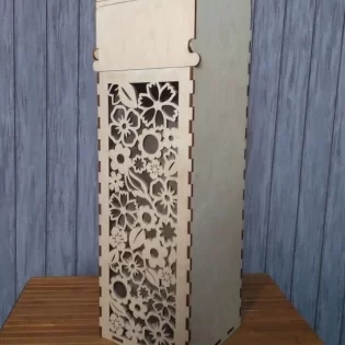 one bottle wooden wine box with hinged lid gift box laser cut