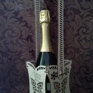 wooden engraved vine bottle holder