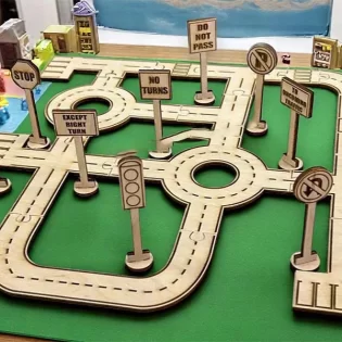 Toy car road tracks design with traffic sign