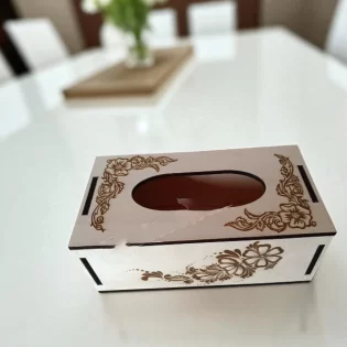 Wooden tissue box with flower pattern