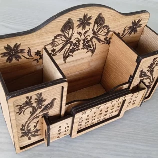 Desk organizer with calendar mobile phone stand
