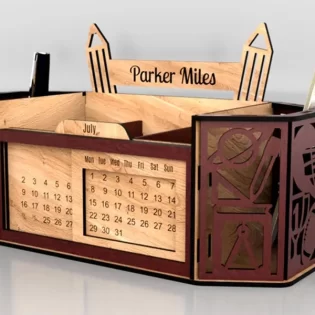Wooden desk organizer with perpetual