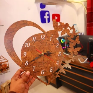 Heart shape with butterfly wall clock