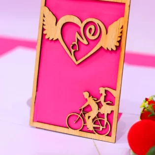 Heart with wings couple happy valentine day gift card design