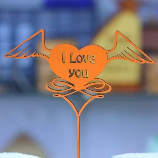 Love heart with wings valentines day gift cake topper