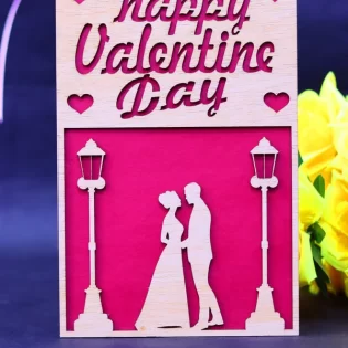 Wooden card design happy valentine day gift card