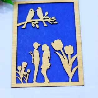 Wooden valentine day gift card couple in love card design