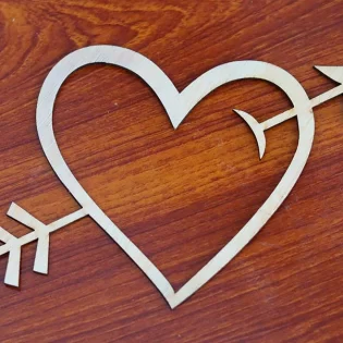 Wooden valentine day heart arrow