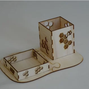 Wooden double pencil holder desk organizer