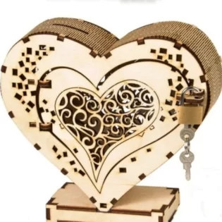 wooden puzzle heart piggy bank saving money box