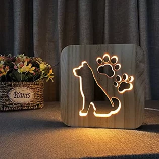 3d dog wooden night light lamp