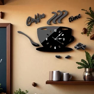coffee cup fancy wall clock design 3d laser cut
