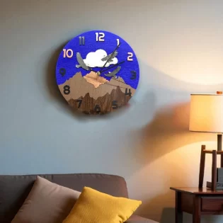 laser cut mountain wooden round wall clock design wall