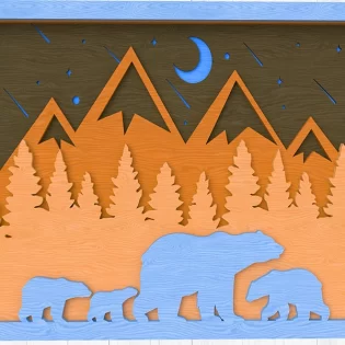 laser cut bear with family multilayer wall