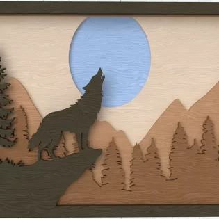 laser-cut-howling-wolf-multilayer-wall