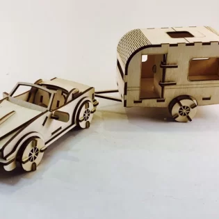 laser cut car and caravan wooden toy 3d model