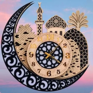laser cut Islamic wall clock wooden wall