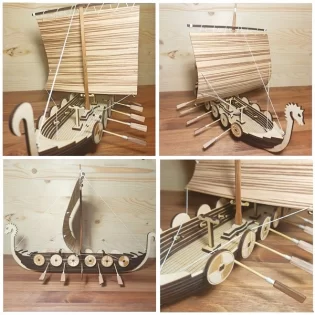 laser cut plywood Viking ship boat 3d wooden