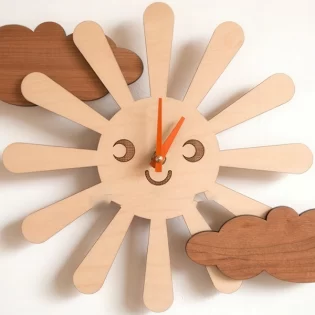 laser cut sun and clouds 3d modern style wall clock