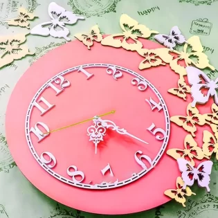 laser cut wall clock with butterfly