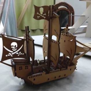 laser cut wooden 3d model ship 4 sail pirate