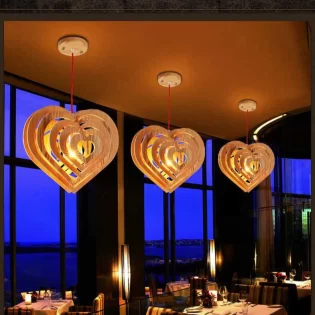 laser cut wooden heart shaped ceiling lamp