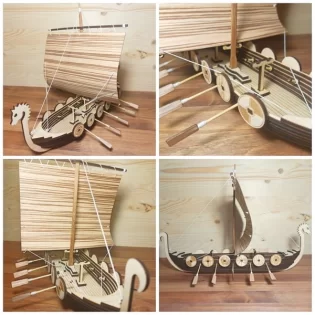 Rook wooden Viking ship laser cut