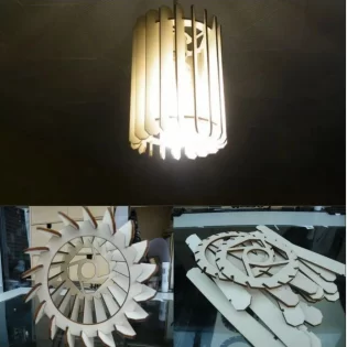 wooden stick ceiling laser cut lamp design