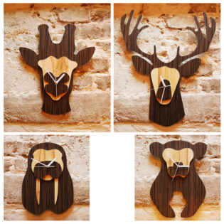 Jungle Animal Heads Shaped Wall Clocks Laser Cut