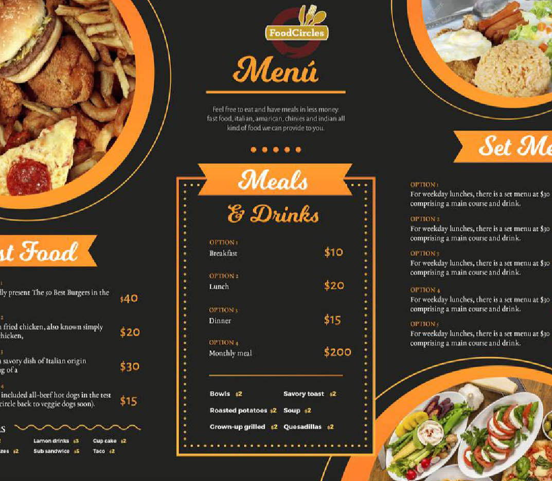 Restaurant delivery menu cards