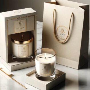Scented candle gift set in luxury gift box with glass jar candle for home decor and corporate gifting.