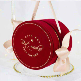 Round Gift Box with Ribbon and Gold Foil Printing