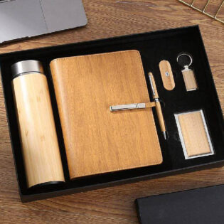 Corporate notebook gift set with pen, keychain and card holder in premium presentation box