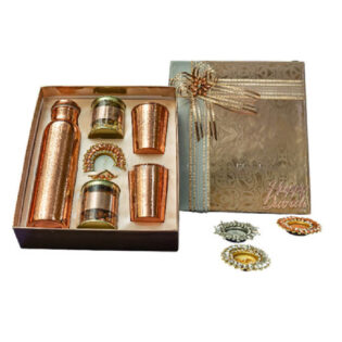 Copper Bottle Gift Set with copper glasses in premium gift box for corporate and festive gifting