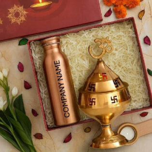 Diwali Gift Hamper Set with Copper Bottle and Lantern