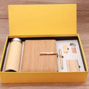 bamboo notebook gift set with bottle pen and keychain in premium gift box